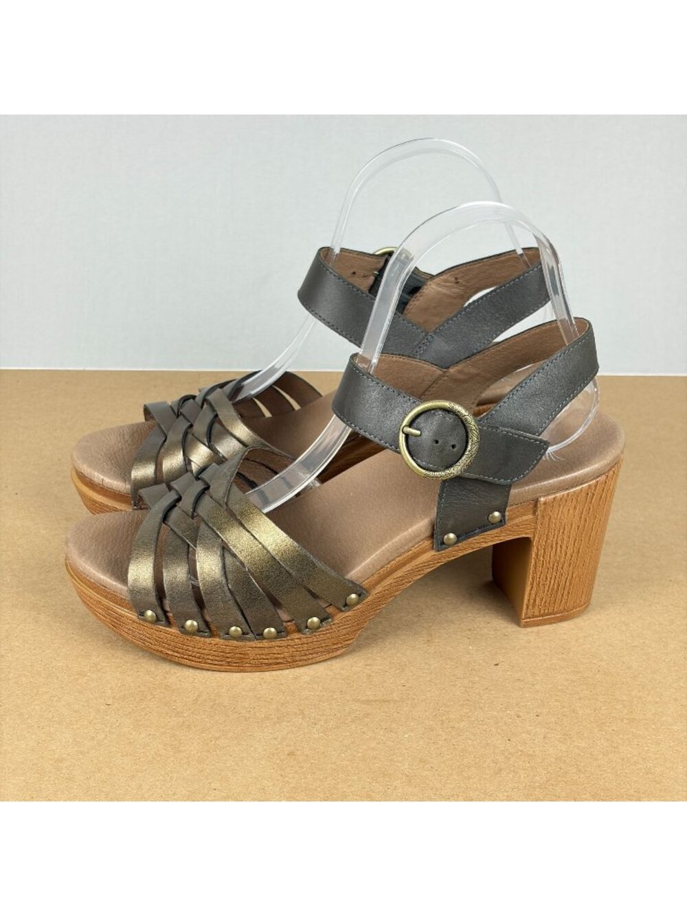 Dansko Dawson Heeled Sandals Womens 9 EU 39 Metallic Old Gold Ankle Strap